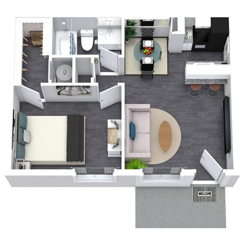 a floor plan of a house with a bedroom and a living room